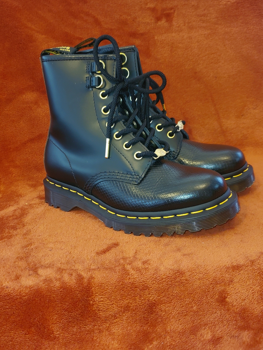 NEW DR MARTENS Women's Black Leather Year of the Snake Combat Boots